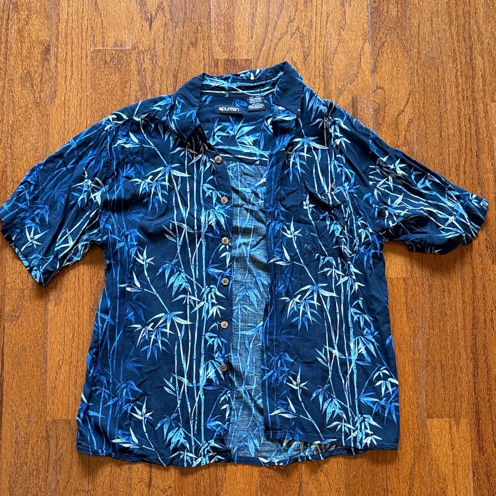 Puritan Men's Navy Bamboo Print Shirt
